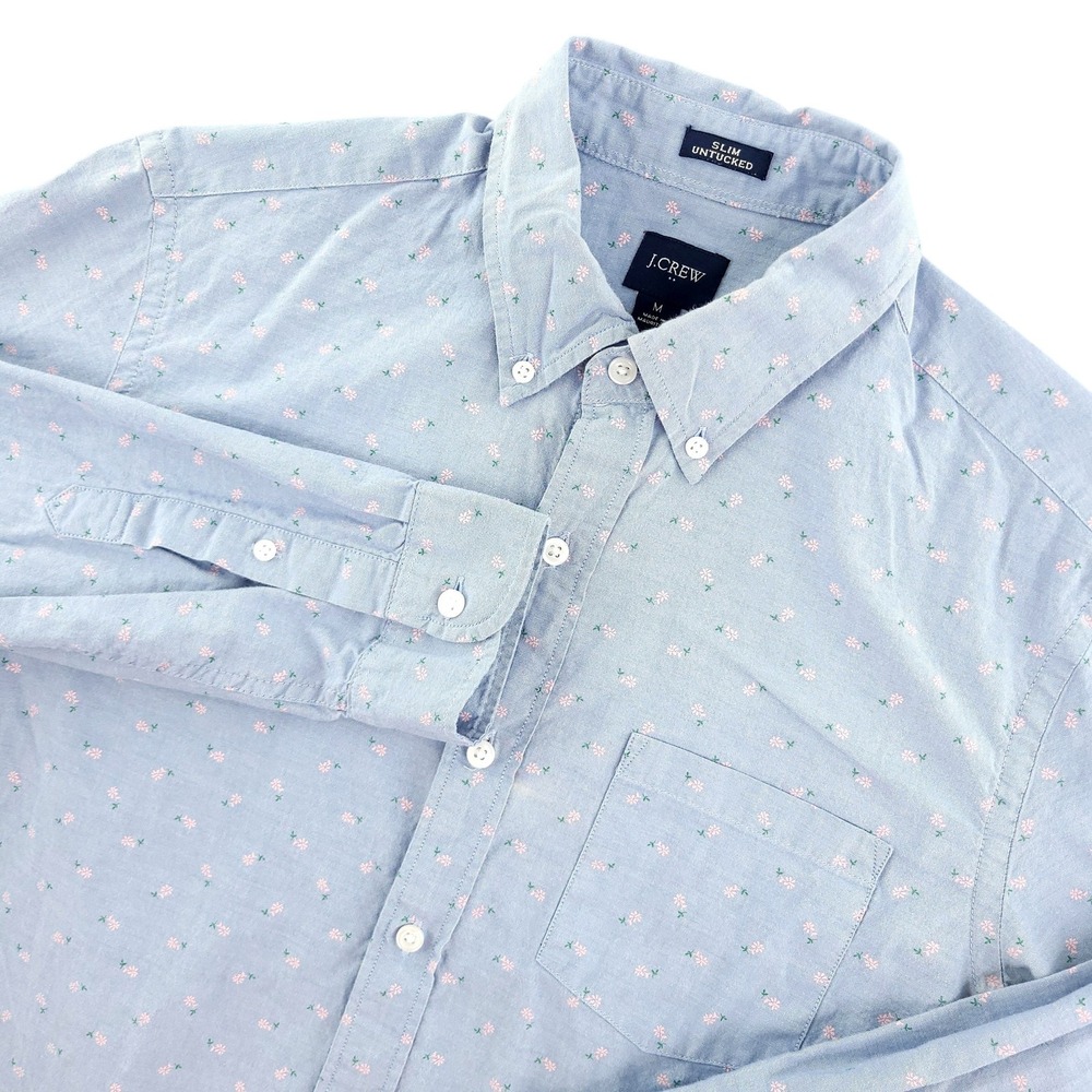 J.Crew Shirt Mens M‎ Blue Floral Long Sleeve Button Down Slim Untucked Casual